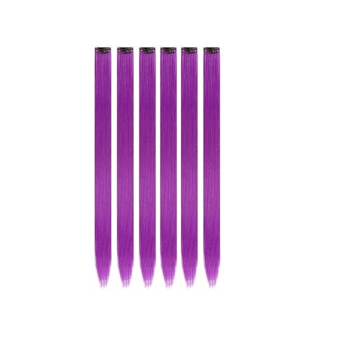 Haarverlängerung 6 Stück/Packung Clip-in-Haarverlängerungen for Mädchen, 55,9 cm, mehrfarbig, glattes Haar, synthetische Haarteile Clip in Haarextension(Purple) von QRSTUVXZY