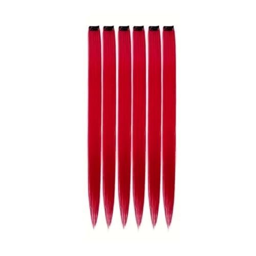 Haarverlängerung 6 Stück/Packung Clip-in-Haarverlängerungen for Mädchen, 55,9 cm, mehrfarbig, glattes Haar, synthetische Haarteile Clip in Haarextension(Red) von QRSTUVXZY