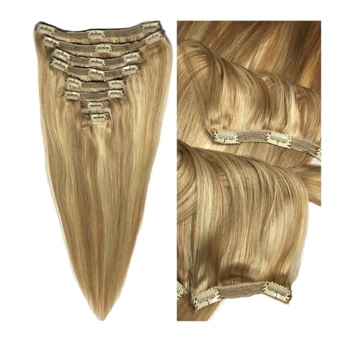 Haarverlängerung 8 Stück 10-26 Zoll Remy Clip-in Ombre Haarverlängerungen Echthaar Hellblond Golden Glatt - Seidig Glatt Lang Dick Echthaar Extensions for Damen Mode Clip in Haarextension(26inches) von QRSTUVXZY