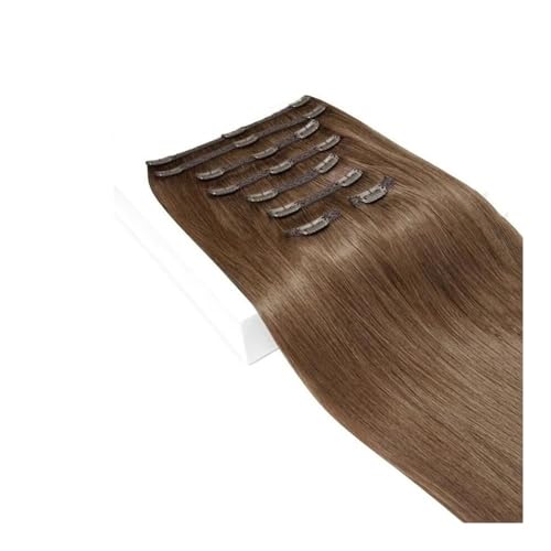 Haarverlängerung Haarspange aus Echthaar, kastanienbraun, doppelter Schuss, dick, 120 g, 8 Stück auf 8A-Qualität, weicher, glatter Haaransatz for Frauen Clip in Haarextension(14inches) von QRSTUVXZY