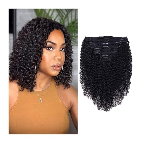 Haarverlängerung Kinky Curly Clip-in-Haarverlängerungen aus Echthaar for Frauen – 8 Stück 18 Clips brasilianisches Remy-Echthaar, Clip-in-Extensions, dick bis in die Spitzen, 120 g/Set, Naturschwarz C von QRSTUVXZY