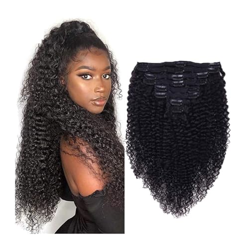 Haarverlängerung Lockige Clip-in-Haarverlängerungen aus Echthaar for schwarze Frauen – 8 Stück/Set, doppelt gewebte brasilianische Remy-Echthaar-Clip-in-Verlängerungen, dick bis in die Spitzen Clip in von QRSTUVXZY