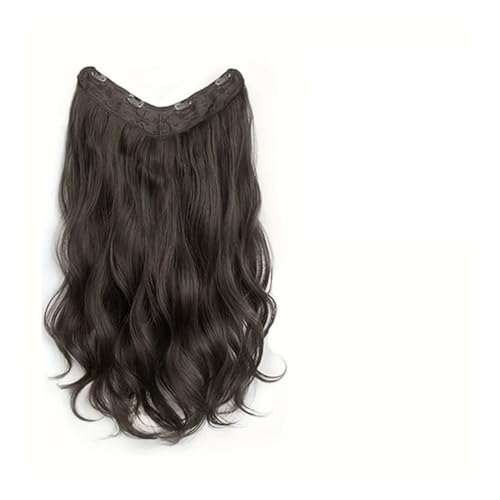Haarverlängerung Synthetische lange gewellte U-förmige Clip-in-Haarverlängerungen 16 Zoll/20 Zoll/24 Zoll Clip-on-Haarverlängerungen for Frauen-Haar-Accessoires Clip in Haarextension(Brown Black,20inc von QRSTUVXZY