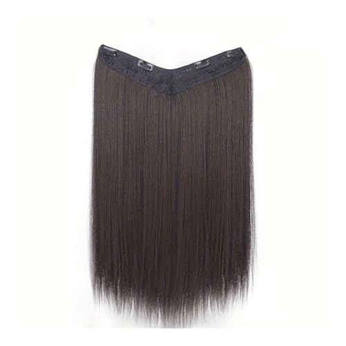 Haarverlängerung Synthetische lange glatte Haarverlängerungen mit Clip in einem Stück, perfekt for Damen-Haar-Accessoires, Haarspangen, Haar-Accessoires Clip in Haarextension(Brown Black,20inches) von QRSTUVXZY