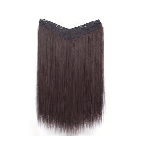 Haarverlängerung Synthetische lange glatte Haarverlängerungen mit Clip in einem Stück, perfekt for Damen-Haar-Accessoires, Haarspangen, Haar-Accessoires Clip in Haarextension(Dark Brown,20inches) von QRSTUVXZY
