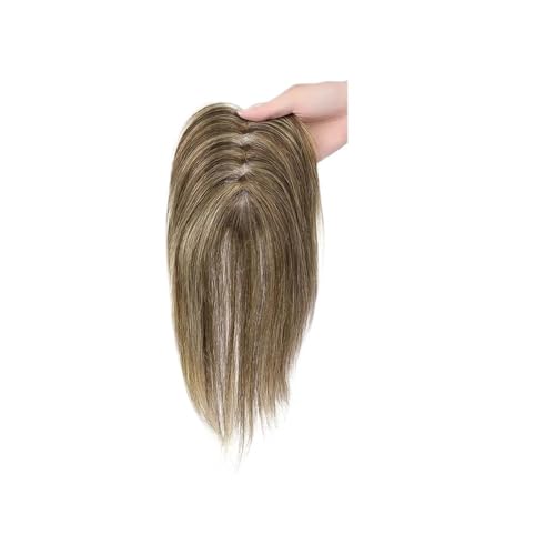 Hair Topper for Women 10-Zoll-Perücken aus Kunsthaar mit Pony, 11 x 8 cm lange Clip-Inseln mit Seidenbasis und geraden Topper-Haaren(Brown+Blonde) von QRSTUVXZY