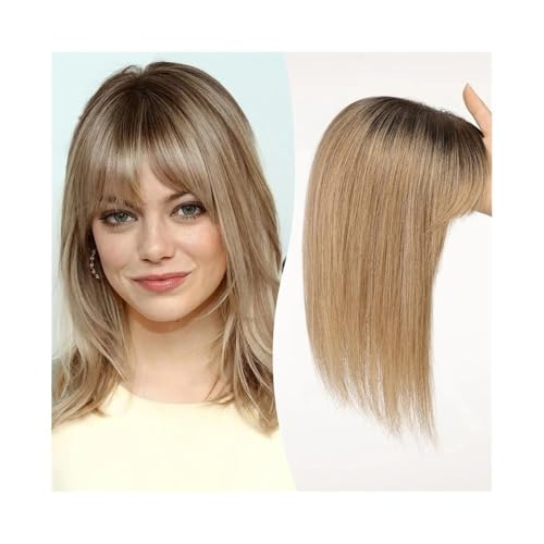 Hair Toppers für Frauen 12-Zoll-Echthaar-Topper mit Pony, 10 x 12 cm Spitzenbasis-Topper, Haarteile, gerader Clip-in-Echthaar-Topper for Frauen mit dünner werdendem Haar/Haarausfall(Light Brown) von QRSTUVXZY