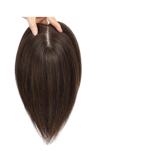 Hair Toppers für Frauen 12x13cm Echthaar Topper for Frauen Gerade Menschliches Haar Clips auf Perücken Mit Pony Spitze Topper haarteil Dichte 150%(12inch,Brown No Bangs) von QRSTUVXZY