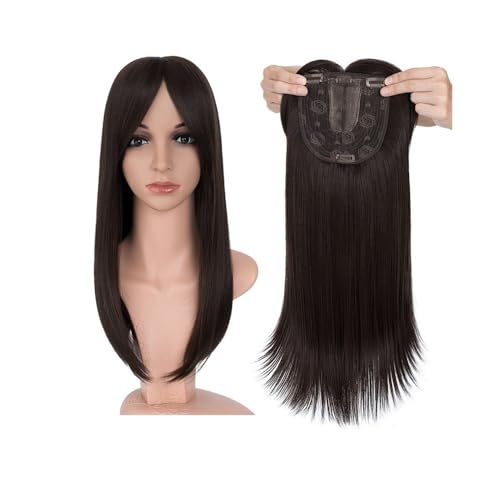 Hair Toppers für Frauen 15,2 x 15,2 cm große Haaraufsätze mit Pony for Damen, synthetische Haarteile, Perücken, gerade Clip-in-Haarverlängerung(Brown,18inches) von QRSTUVXZY