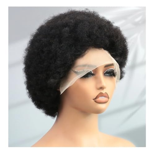 Hair Toppers für Frauen Afro Kinky Curly Human Hair Short Pixie Cut Perücken 13x4 Spitze for Frauen kurze lockige Pixie Remy Perücke 6 Zoll schwarze Farbe 180% Dichte von QRSTUVXZY