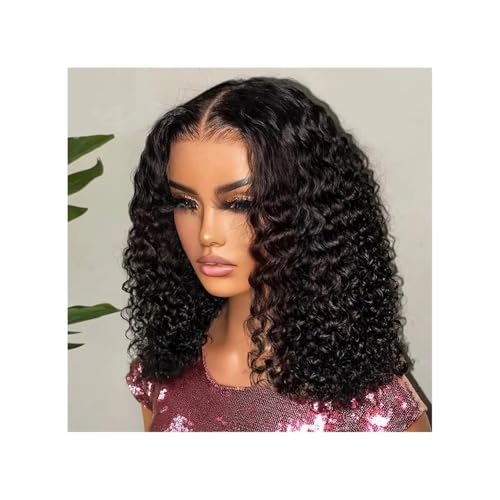 Hair Toppers für Frauen Brasilianische kurze Bob 13x4 Kleberlose Spitze Frontal Menschliches Haar Tiefe Welle Transparente Spitze Vorne Lockige Spitze Perücken for frauen(8inches) von QRSTUVXZY