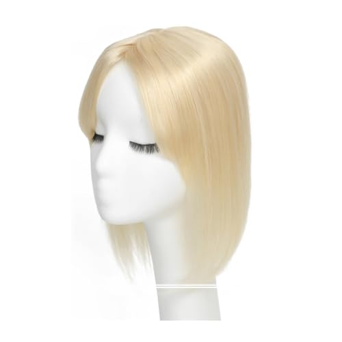 Hair Toppers für Frauen Haartopper for Frauen, natürliches Haar, Größe 12 x 13 cm, Haartopper mit Pony, Clip-in-Topper mit Seidenbasis, Topper-Haarteil mit Pony(35 cm,Blonde) von QRSTUVXZY