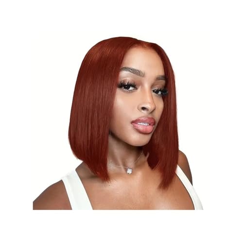 Hair Toppers für Frauen Rötlich braune Bob Lace Frontal Perücke Echthaar 13x4 Gerade Lace Front Perücke Kurze Bob Perücke Lace Frontal Bob Perücken(14inches) von QRSTUVXZY