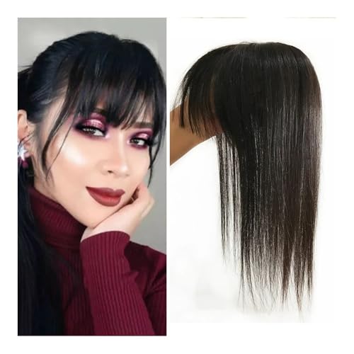 Hair Toppers für Frauen Schwarze Schweizer Spitze Frauen Topper Clips in Virgin Human Haarteile(12 inches,9x14cm) von QRSTUVXZY