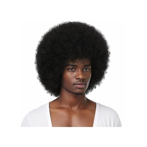 Hair Toppers für Frauen Synthetische 4-farbige 70er-Jahre-Rock-Afro-Perücken – synthetisches lockiges Haar, stilvolles Design, perfekt for Halloween-Cosplay for Männer/Frauen(Black) von QRSTUVXZY