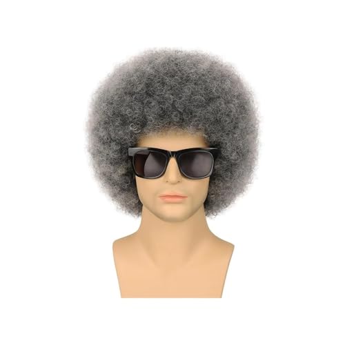 Hair Toppers für Frauen Synthetische 4-farbige 70er-Jahre-Rock-Afro-Perücken – synthetisches lockiges Haar, stilvolles Design, perfekt for Halloween-Cosplay for Männer/Frauen(Silver grey) von QRSTUVXZY