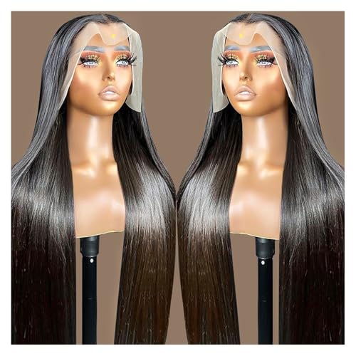 Human Hair 13x4 HD Lace Front Perücke, glatte Echthaarperücken, 360 Grad transparente Lace Frontalperücke for Frauen, Lace Front Echthaarperücken, vorgezupfte Perücke Hair Extensions(24 inches) von QRSTUVXZY