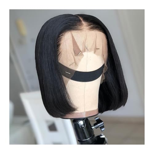 Human Hair Glatte, kurze Bob-Perücken aus Echthaar, 13 x 4 Zoll, Lace-Front-Perücke, brasilianisches Remy-Haar, 20,3-40,6 cm, klebefrei, kurze Bob-Perücke mit Lace-Front for Frauen Hair Extensions(1 von QRSTUVXZY