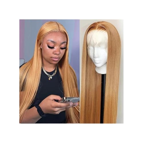 Human Hair Honigblonde, klebefreie Perücken aus Echthaar, 180% Dichte, 13 x 4 Zoll, Lace-Closure-Perücken aus Echthaar for Frauen Hair Extensions(30inch) von QRSTUVXZY