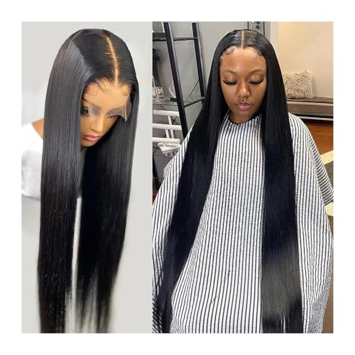 Human Hair Lange, glatte Perücken aus Echthaar, 13 x 4 Zoll, Lace-Front-Perücke, brasilianisches Echthaar, 150% Dichte, Remy-Haar, transparente Lace-Closure-Perücken for Frauen Hair Extensions(16inch von QRSTUVXZY