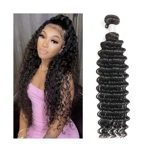 Human Hair Tief gewelltes Haarbündel, 20,3–101,6 cm, Einzelbündel, Echthaar-Webbündel, natürlich gewellt, lockig, brasilianische Remy-Haarverlängerungen for schwarze Frauen Hair Extensions(28inches) von QRSTUVXZY