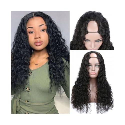 Human Hair U-Part-Perücken, Echthaarperücken for schwarze Frauen, natürliche Farbe, klebefreier Wasserwellen-Clip in U-Form-Perücke, brasilianisches Remy-Haar, U-Part-Perücken Hair Extensions(12inches von QRSTUVXZY