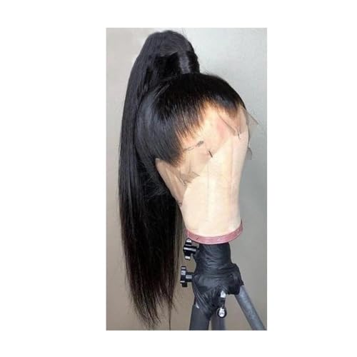 Human Hair Volle Spitzenperücken, Echthaarperücken for Frauen, brasilianische glatte HD-Spitzen-Frontalperücken, klebefreie Perücke, Echthaarperücken Hair Extensions(18inches) von QRSTUVXZY