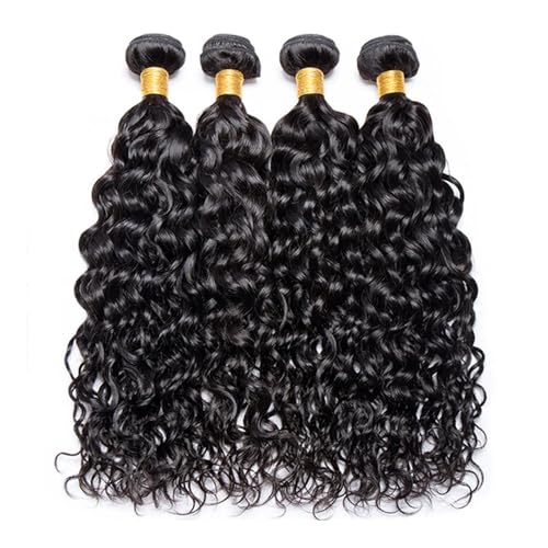 Human Hair Wasserwellen-Menschenhaarbündel mit 4 x 4 transparenten HD-Spitzen-Frontal-Extensions aus Brasilien, Weave 3 Bündel mit Verschluss for Frauen Hair Extensions(16 16 16 with 14) von QRSTUVXZY