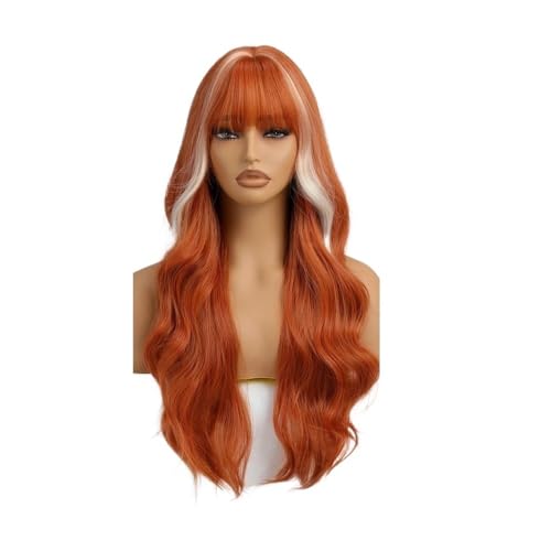 Lange, gewellte Perücken mit Pony, 26 Zoll Kunsthaarperücken for Frauen, for den täglichen Gebrauch bei Partys und Cosplays(Ginger Orange highlight) von QRSTUVXZY
