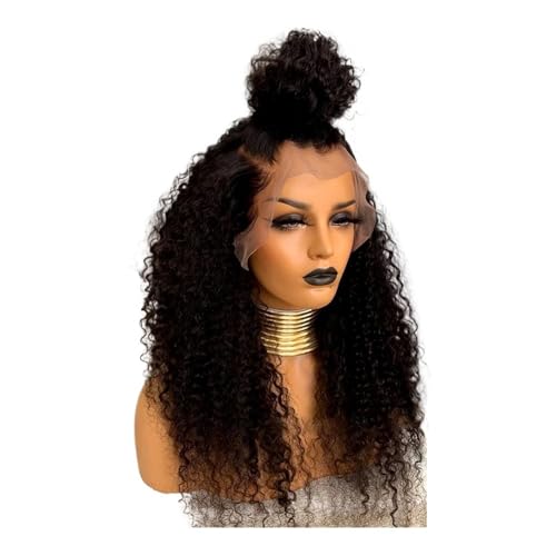 Natürliches Schwarz, 180 Dichte, 26 Zoll lang, weich, verworren, lockig, Lace-Front-Perücke for Frauen, Babyhaar, vorgezupft, hitzebeständig, klebefrei, for den täglichen Gebrauch(22inch) von QRSTUVXZY