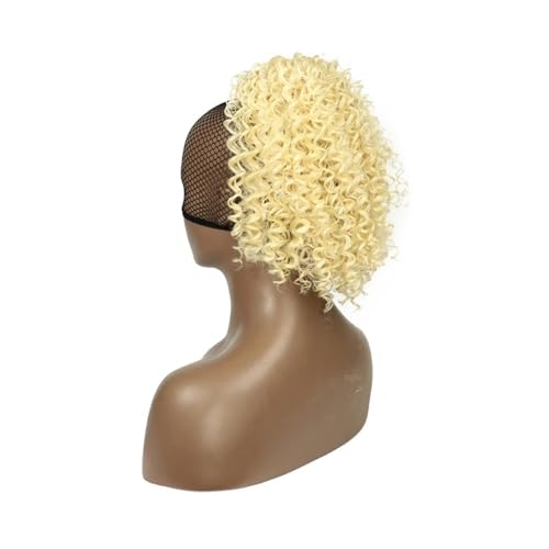 Pferdeschwanz Extensions 10 Zoll Kordelzug Pferdeschwanz Afro Kinky Curly Pony Schwanz Verlängerung Synthetische Haarteile for Frauen Ponytail Extension(Blonde) von QRSTUVXZY