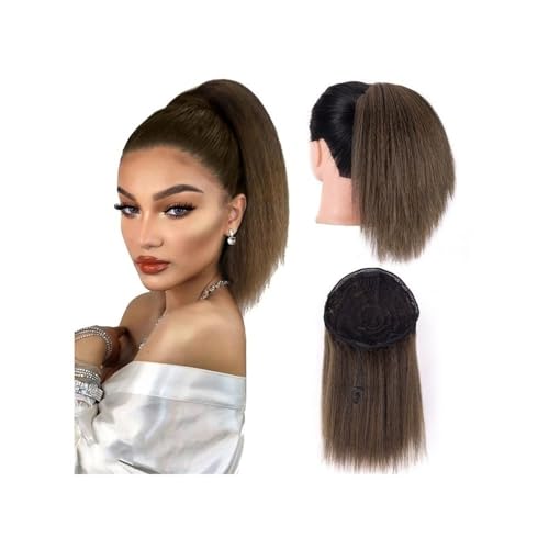 Pferdeschwanz Extensions 10 Zoll verworrener gerader Pferdeschwanz Afro Puff Yaki gerade Kordelzug Pferdeschwanzverlängerung for schwarze Frauen synthetischer falscher Pferdeschwanz Ponytail Extension von QRSTUVXZY