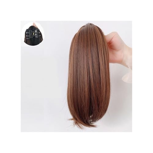 Pferdeschwanz Extensions 12-Zoll-synthetisches kurzes gerades Pferdeschwanz-Klauen-Clip-in-Haarverlängerungs-Pferdeschwanz-Haarteil for Frauen Ponytail Extension(Light Brown) von QRSTUVXZY