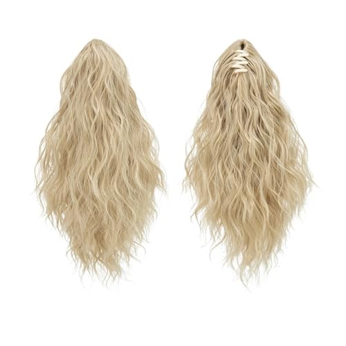 Pferdeschwanz Extensions 13 Inch Ponytail Extension Claw Clip in Fluffy Synthetic Curly Wavy Pony Tail Hairpiece for Women Ponytail Extension(Ash Blonde) von QRSTUVXZY