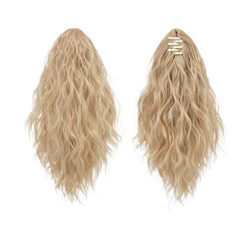 Pferdeschwanz Extensions 13 Inch Ponytail Extension Claw Clip in Fluffy Synthetic Curly Wavy Pony Tail Hairpiece for Women Ponytail Extension(Buttery Blonde) von QRSTUVXZY