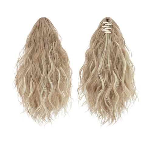 Pferdeschwanz Extensions 13 Inch Ponytail Extension Claw Clip in Fluffy Synthetic Curly Wavy Pony Tail Hairpiece for Women Ponytail Extension(Dirty Blonde) von QRSTUVXZY