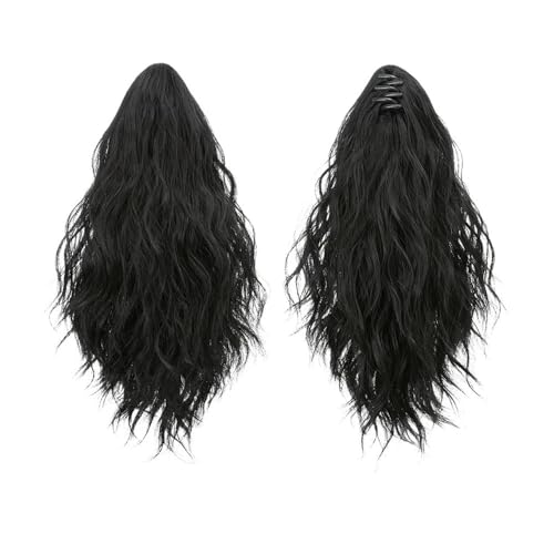Pferdeschwanz Extensions 13 Inch Ponytail Extension Claw Clip in Fluffy Synthetic Curly Wavy Pony Tail Hairpiece for Women Ponytail Extension(Jet black) von QRSTUVXZY