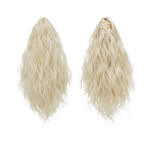 Pferdeschwanz Extensions 13 Inch Ponytail Extension Claw Clip in Fluffy Synthetic Curly Wavy Pony Tail Hairpiece for Women Ponytail Extension(Light blonde) von QRSTUVXZY