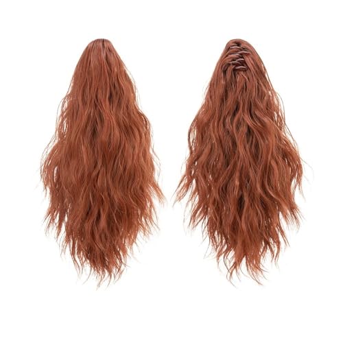 Pferdeschwanz Extensions 13 Inch Ponytail Extension Claw Clip in Fluffy Synthetic Curly Wavy Pony Tail Hairpiece for Women Ponytail Extension(Reddish Brown) von QRSTUVXZY