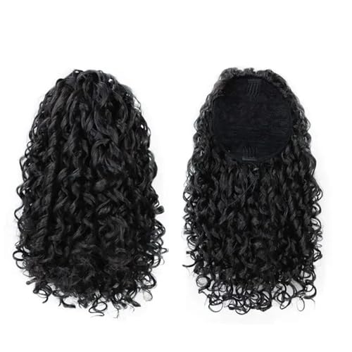 Pferdeschwanz Extensions 14'' Kinky Pferdeschwanz Haar for Frauen Kurze Flauschige Lockige Kordelzug Natürliche Synthetische Afro Gefälschte Schwanz Haarteil Ponytail Extension(Black) von QRSTUVXZY