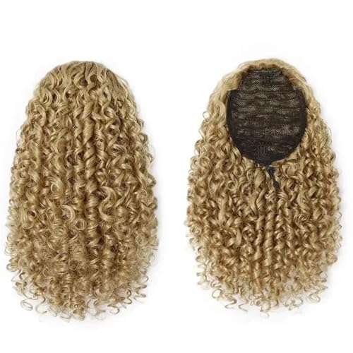 Pferdeschwanz Extensions 14'' Kinky Pferdeschwanz Haar for Frauen Kurze Flauschige Lockige Kordelzug Natürliche Synthetische Afro Gefälschte Schwanz Haarteil Ponytail Extension(Blonde) von QRSTUVXZY