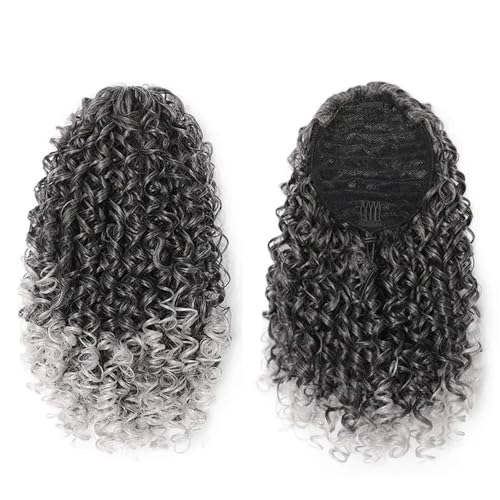 Pferdeschwanz Extensions 14'' Kinky Pferdeschwanz Haar for Frauen Kurze Flauschige Lockige Kordelzug Natürliche Synthetische Afro Gefälschte Schwanz Haarteil Ponytail Extension(Gray) von QRSTUVXZY