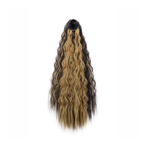 Pferdeschwanz Extensions 22 Zoll synthetische lange verworrene lockige Pferdeschwanz-Haarverlängerung mit Kordelzug, umwickelt, Clip in schwarzem Haarteil for Frauen Ponytail Extension(Brown+light blo von QRSTUVXZY
