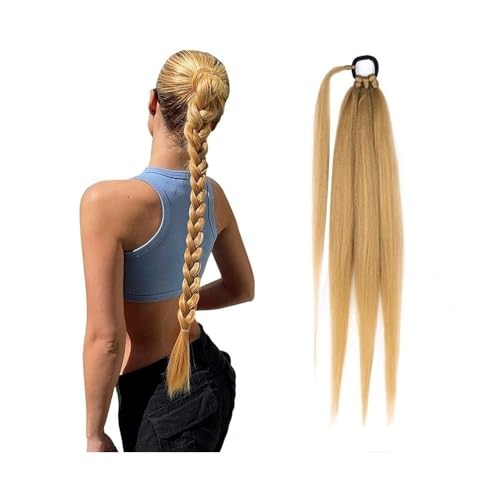 Pferdeschwanz Extensions 26 Zoll synthetische geflochtene Pferdeschwanz-Haarverlängerungen for Frauen, geflochtener Pferdeschwanz mit Haargummi Ponytail Extension(Dark Blonde) von QRSTUVXZY