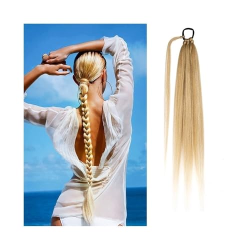 Pferdeschwanz Extensions 26 Zoll synthetische geflochtene Pferdeschwanz-Haarverlängerungen for Frauen, geflochtener Pferdeschwanz mit Haargummi Ponytail Extension(Dark Blonde+Bleach Blonde) von QRSTUVXZY