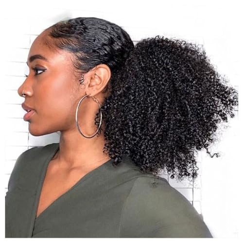 Pferdeschwanz Extensions Afro Kinky Curly Pferdeschwanz-Extensions Echthaar for schwarze Frauen Lockiges Echthaar Kordelzug Pferdeschwanz Natürliche Haarteile Ponytail Extension(24inch) von QRSTUVXZY