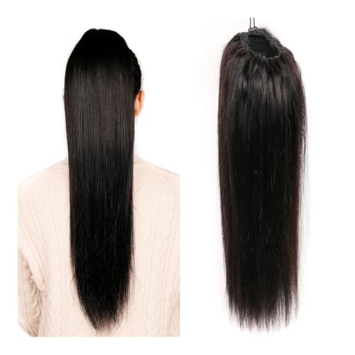 Pferdeschwanz Extensions Gerader Pferdeschwanz mit Kordelzug, menschliches Haar, brasilianischer Pferdeschwanz, Remy-Haar, Clip in Pferdeschwanz-Verlängerungen for Frauen Ponytail Extension(12inches 1 von QRSTUVXZY