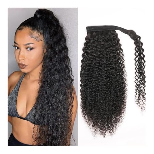 Pferdeschwanz Extensions Kinky Curly Wrap Around Pferdeschwanz Echthaar Brasilianische Remy Haarspange Pferdeschwanzverlängerungen for Frauen Ponytail Extension(24inches 100g) von QRSTUVXZY