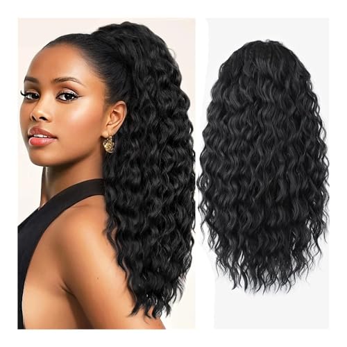 Pferdeschwanz Extensions Pferdeschwanzverlängerung, lockiger Kordelzug for schwarze Frauen, 61 cm lang, synthetisches Clip-in-Haar for Frauen Ponytail Extension(Black) von QRSTUVXZY