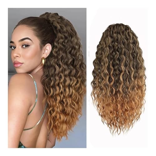 Pferdeschwanz Extensions Pferdeschwanzverlängerung, lockiger Kordelzug for schwarze Frauen, 61 cm lang, synthetisches Clip-in-Haar for Frauen Ponytail Extension(Black Gold) von QRSTUVXZY